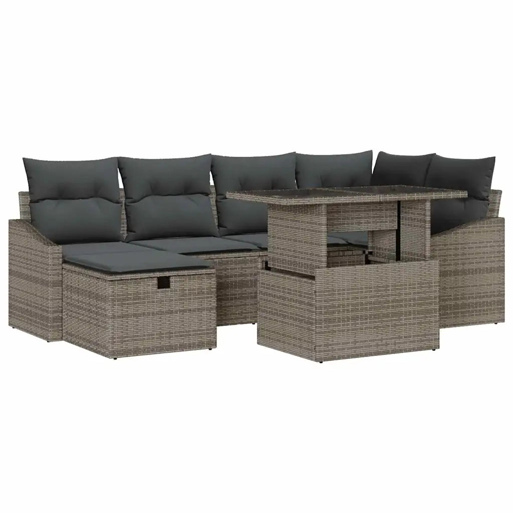 Set Divano da Giardino con cuscino 7 pcs Grigio polyrattan
