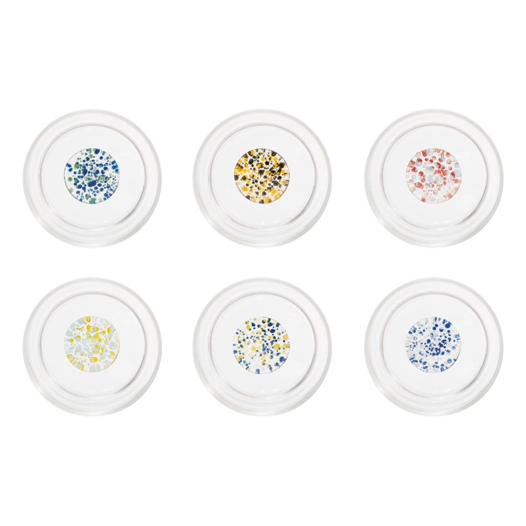 Teca Set 6 Bicchieri Tumbler Linea Terrazzo in Vetro Borosilicato con Decori Assortiti Interni in Vetrocamera e Design Impilabile ed Ergonomico