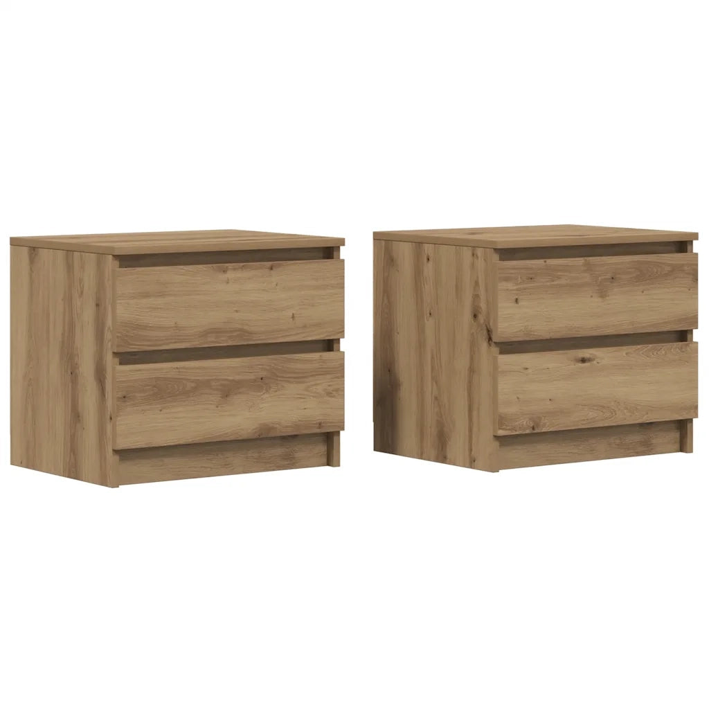 Set di 2 Comodini | Armadio da Notte | Mobiletto da notte Rovere Artigianale 50x40x43.5 cm Legno Multistrato
