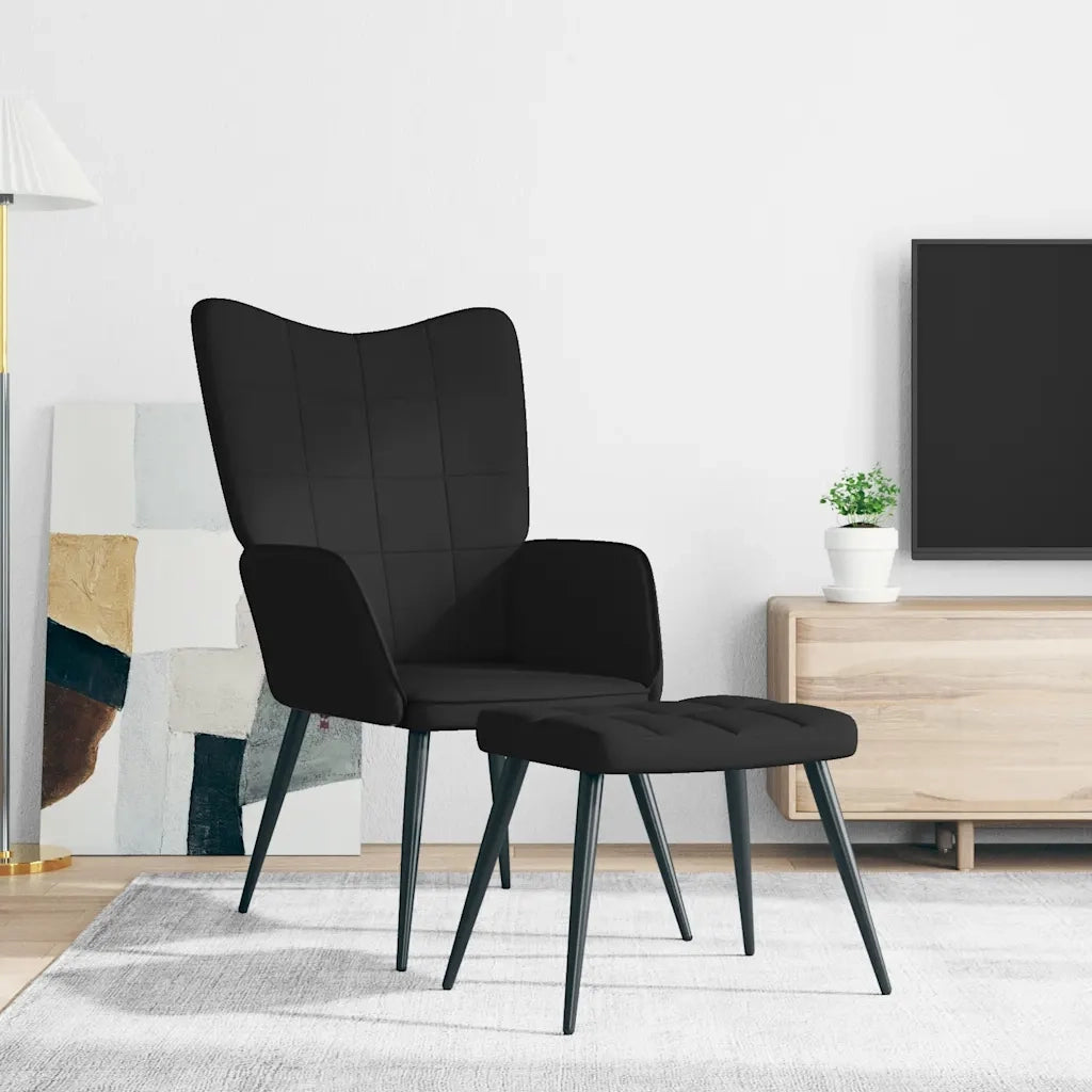 Sedia Relax con Sgabello Nero in Tessuto 327958
