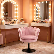 Sedia girevole in velluto rosa regolabile in altezza con base in metallo, 61,5x65x71-83 cm