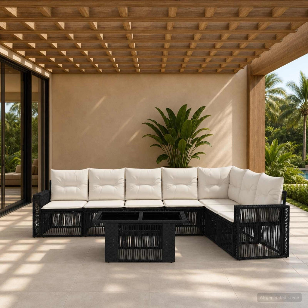 Set Divano da Giardino 8 pz Nero e Bianco Crema polyrattan 3436795