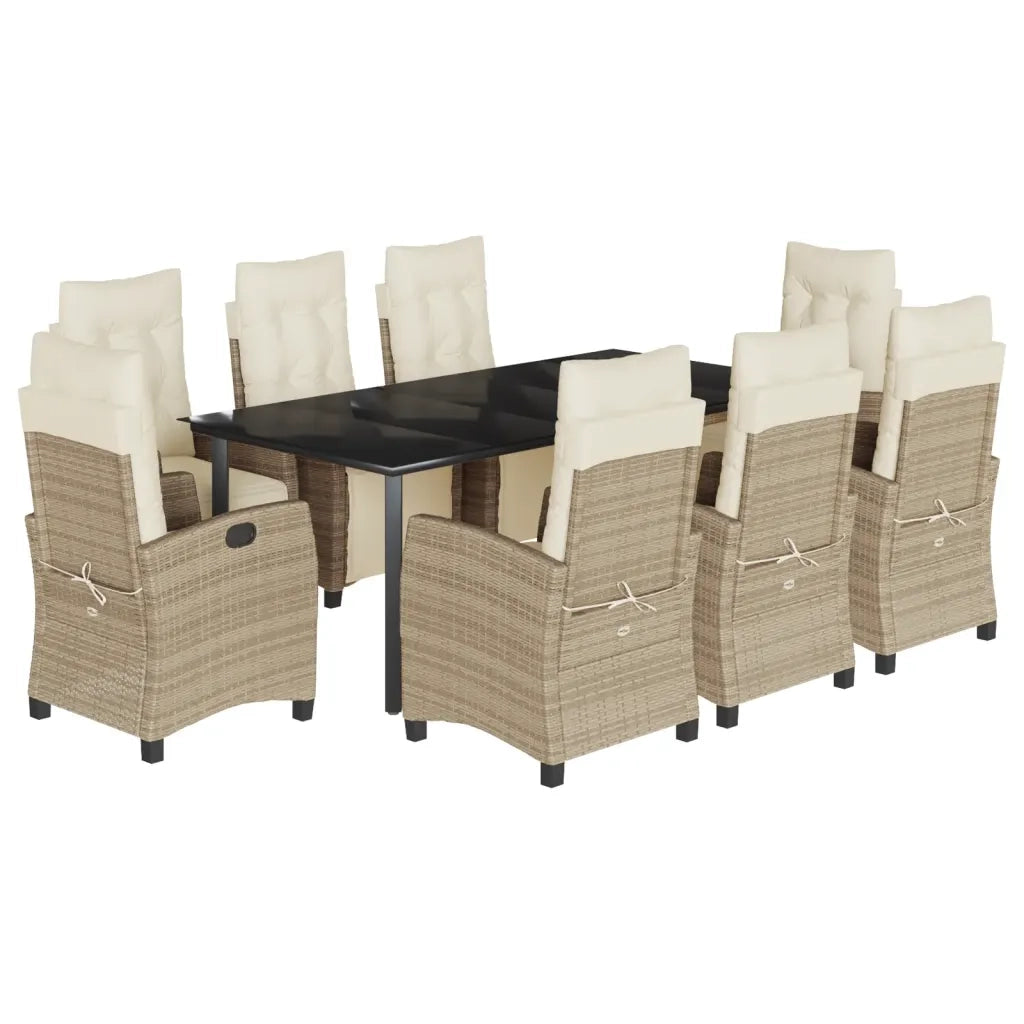 Set da Pranzo da Giardino 9 pz con Cuscini Beige in Polyrattan