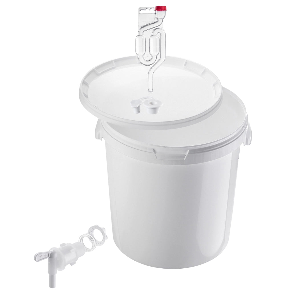 Set di contenitori per fermentazione KADAX da 33 litri per vino e liquori, completo di rubinetto, tubo e tappo.