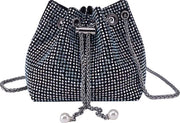 Borsa da sera con catena e strass per donna, con strass e catena, per matrimonio, festa, promessa