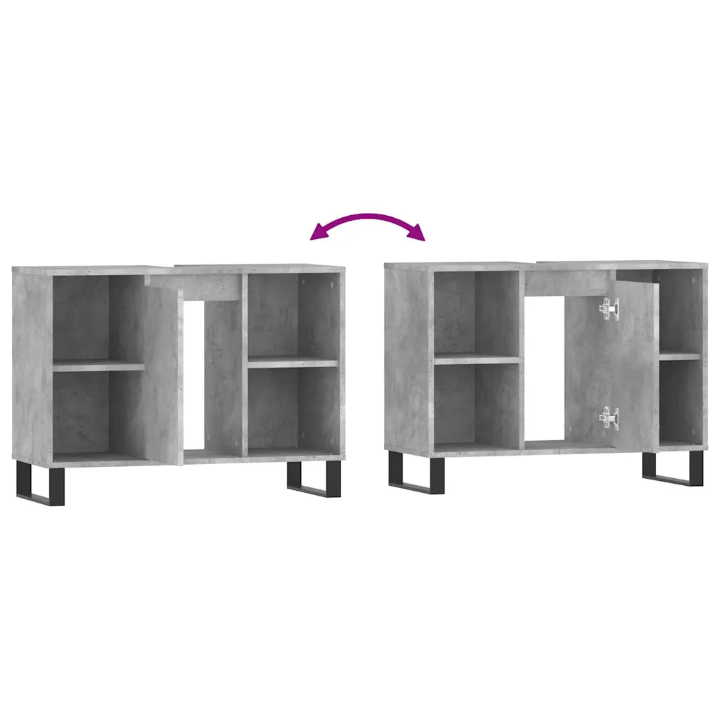 Armadietto da Bagno Grigio Cemento 80x33x60cm Legno Multistrato 831640