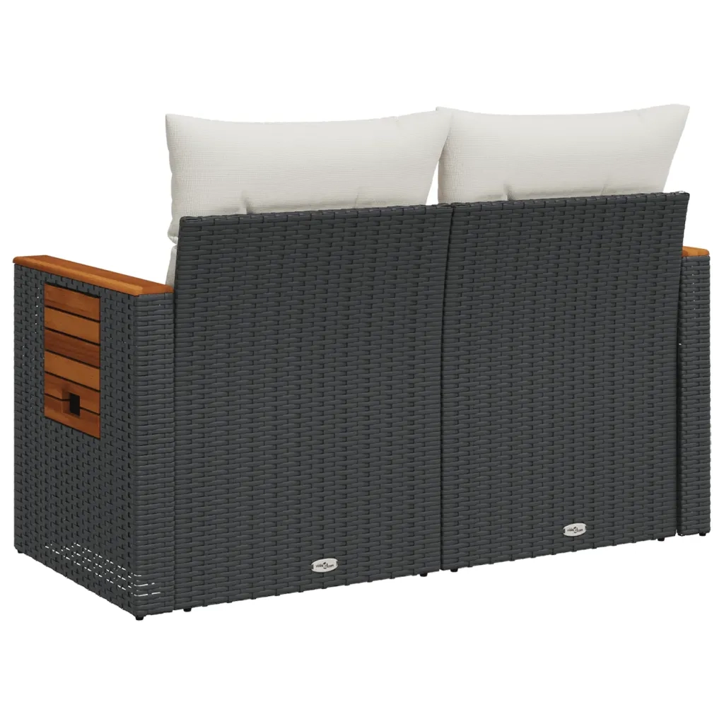 Divano da Giardino con Cuscini a 2 Posti-Sofa da giardino Nero in Polyrattan 545474