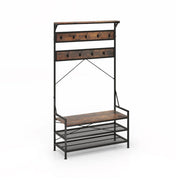 Appendiabiti 4 in 1 102 x 40 x 184 cm Contenitore funzionale 11 ganci Design rustico Legno e metallo Marrone 20_0017553