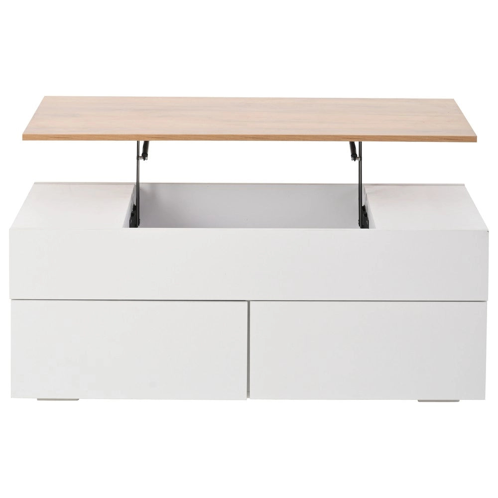 Tavolino da Caff¨¨ con 2 Cassetti e Ripiano ¨C MINIMAL ¨C Bianco/Legno 100x50x40