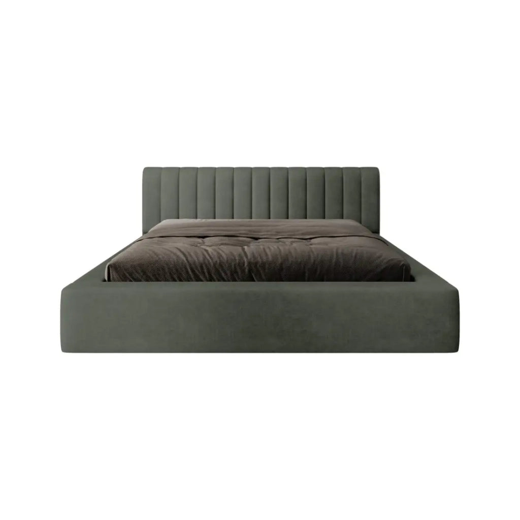 Lettino CERVIN - Velluto morbido Salvia Notturna - 160x200 cm - Rete sollevabile - Design elegante