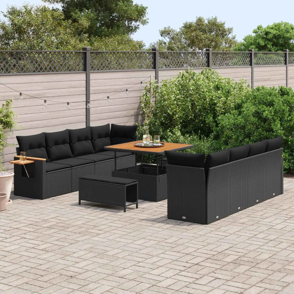 Set Divano da Giardino con cuscino 12 pcs Nero polyrattan