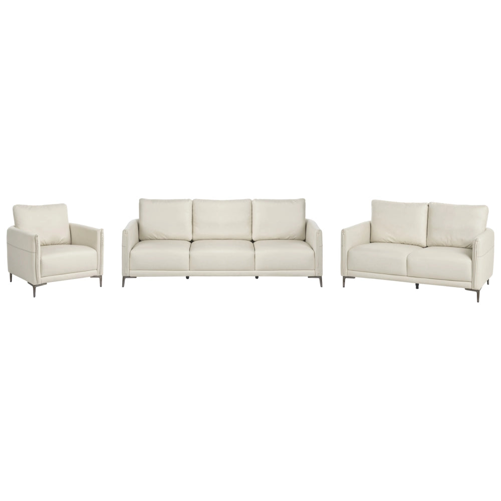 Set da soggiorno 6 posti beige chiaro imbottito in tessuto con gambe in metallo stile moderno minimalista