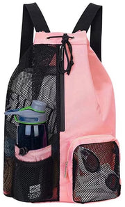 Tas da bagno con corda di traino, borsa per attrezzatura sportiva e di allenamento con compartimento umido per attrezzatura da bagno, sportiva e di fitness, rosa