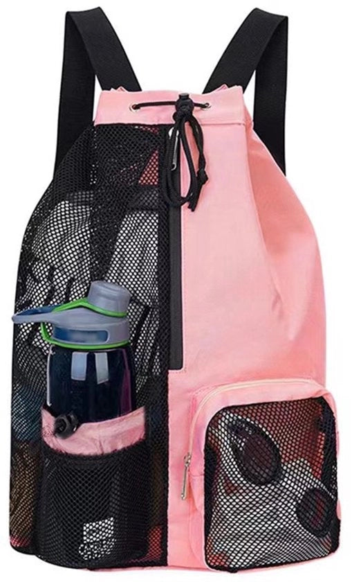 Tas da bagno con corda di traino, borsa per attrezzatura sportiva e di allenamento con compartimento umido per attrezzatura da bagno, sportiva e di fitness, rosa