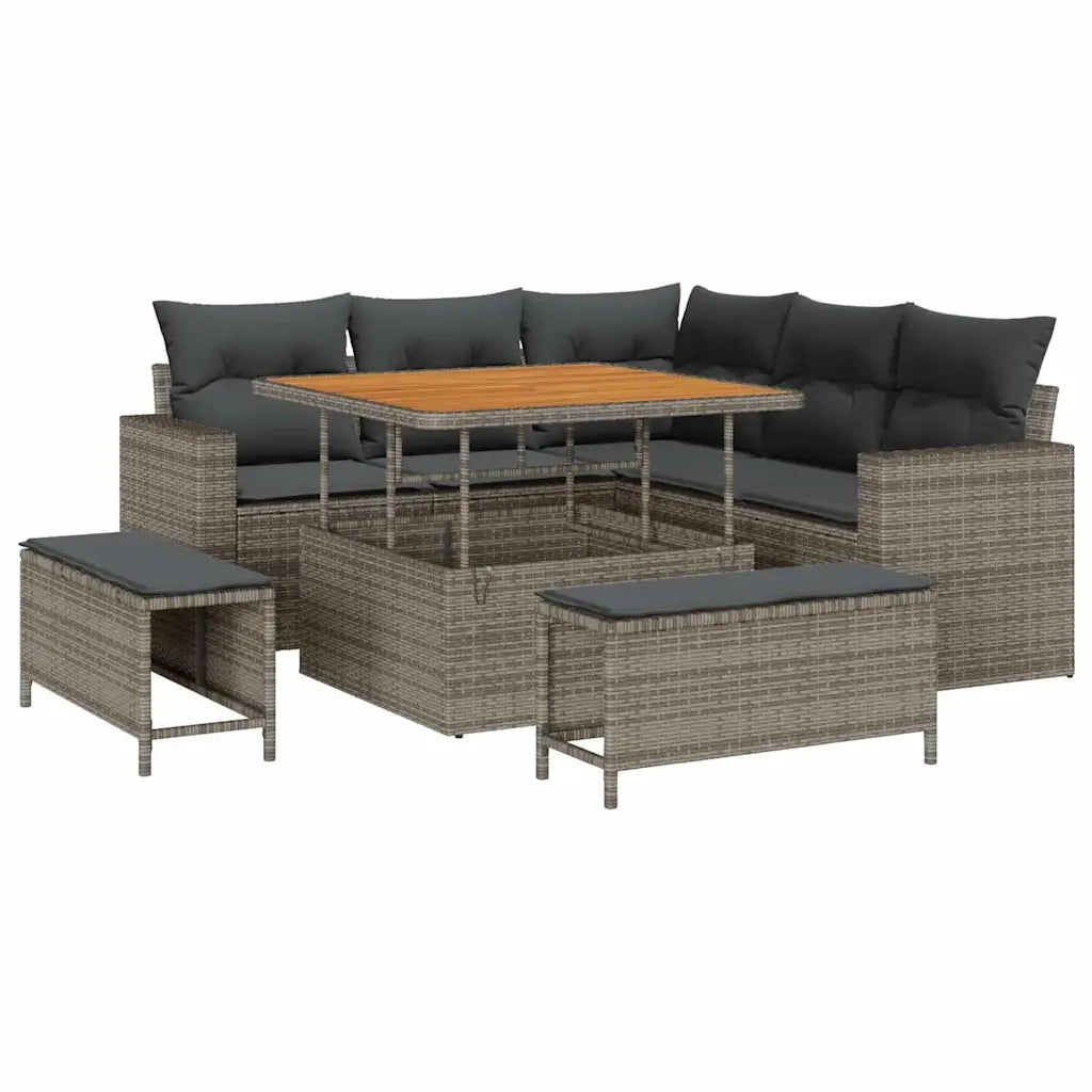 Set Divano da Giardino con cuscino 9 pcs Grigio polyrattan 3363558