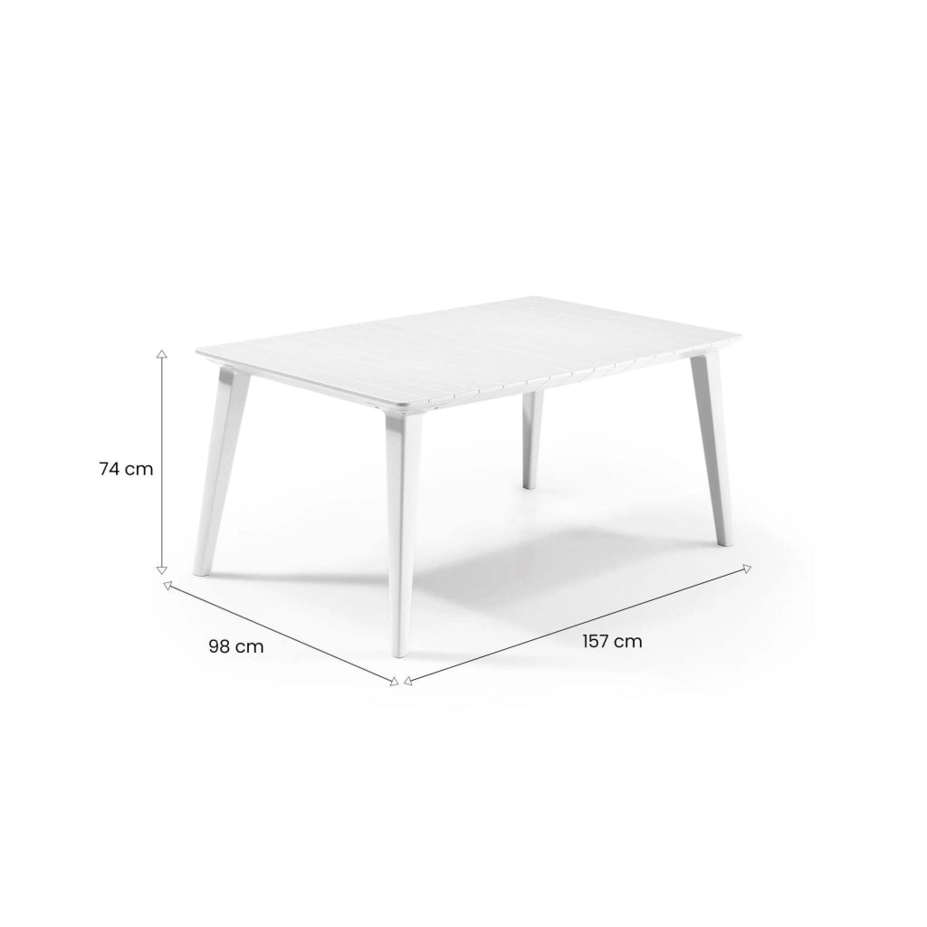 Tavolo da esterno Brockville, Base per picnic, Piano da pranzo da giardino, Banco outdoor multiuso, 157x98 h74 cm, Bianco