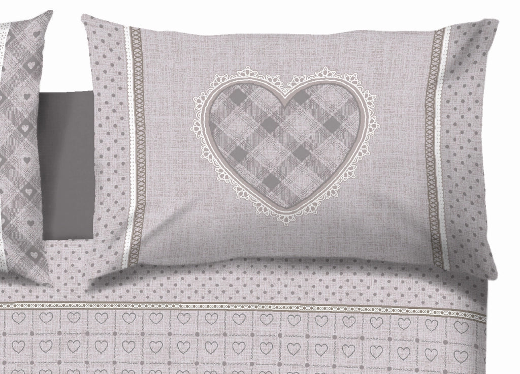 Copripiumino Sacco Piumone Cotone Flanella Pensieri Delicati Disegno Chalet - Matrimoniale - Beige