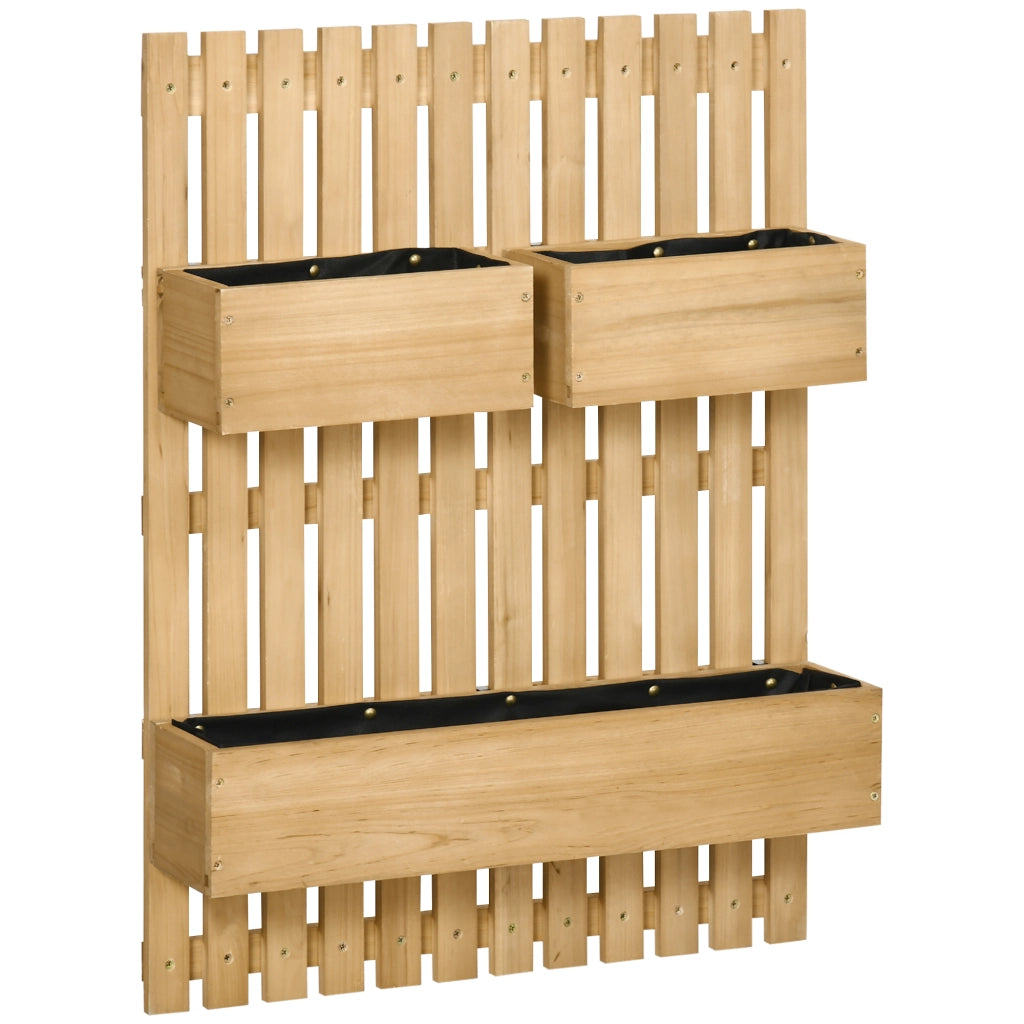 Fioriera da Parete con 3 Vasi in Legno Massello ¨C zephmum ¨C Legno 60x16x80 cm