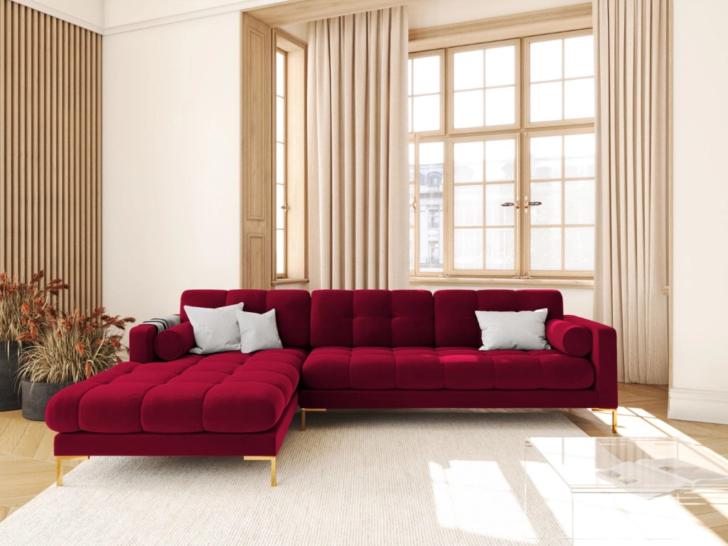 Cosmopolitan Design - Divano angolare sinistro "Bali" 5 posti in velluto rosso 