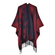Mantella da donna double face con nappe, extra large e spessa, con spacchi, sciarpa lavorata a maglia alla moda e calda