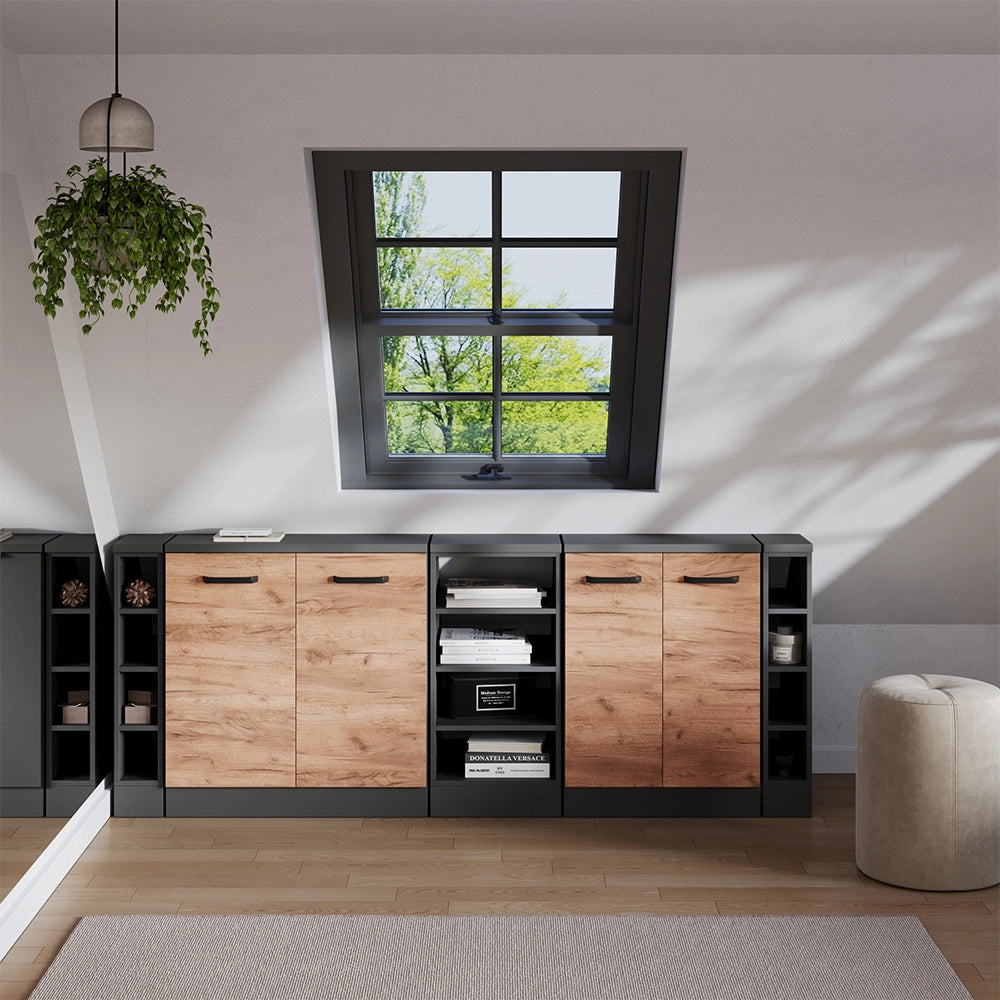 Set di mobili sottotetto Rion Rovere dorato/Antracite 210 cm Set di 5 carcasse armadio profondità 60 cm Vicco