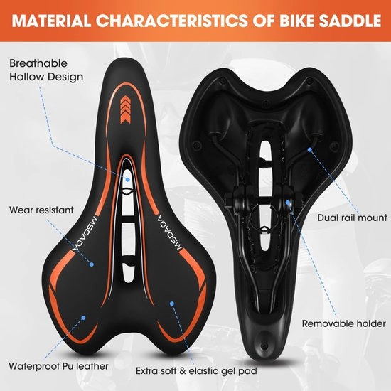 Gel Sella per Bicicletta, Sella Gel Comfort per Uomini e Donne, Sella Gel Idrorepellente, Sella Gel morbida per BMX, biciclette da Corsa, Mountain Bike, biciclette da Pista, Tapisserie, biciclette da Allenamento (arancione)