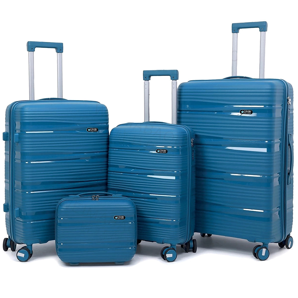 Set 4 Valigie Rigide e Beauty Case da Viaggio con Maniglia Telescopica Blu