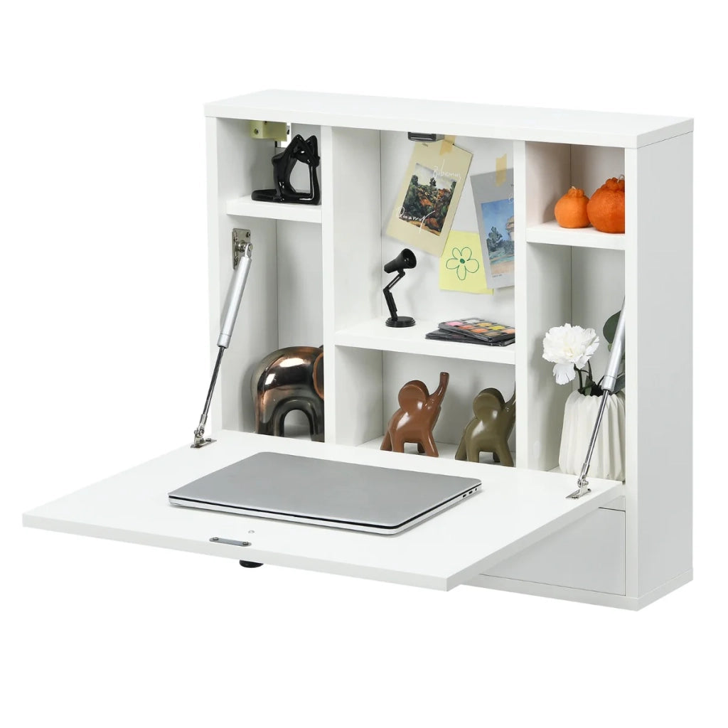 Scrivania multifunzionale da parete 60 x 15 x 57 cm con pratici ripiani stile moderno MDF bianco 20_0010932