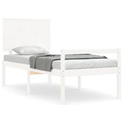Letto singolo | Letto per adulti | Letto per Anziani con Testiera Bianco Single in Legno Massello