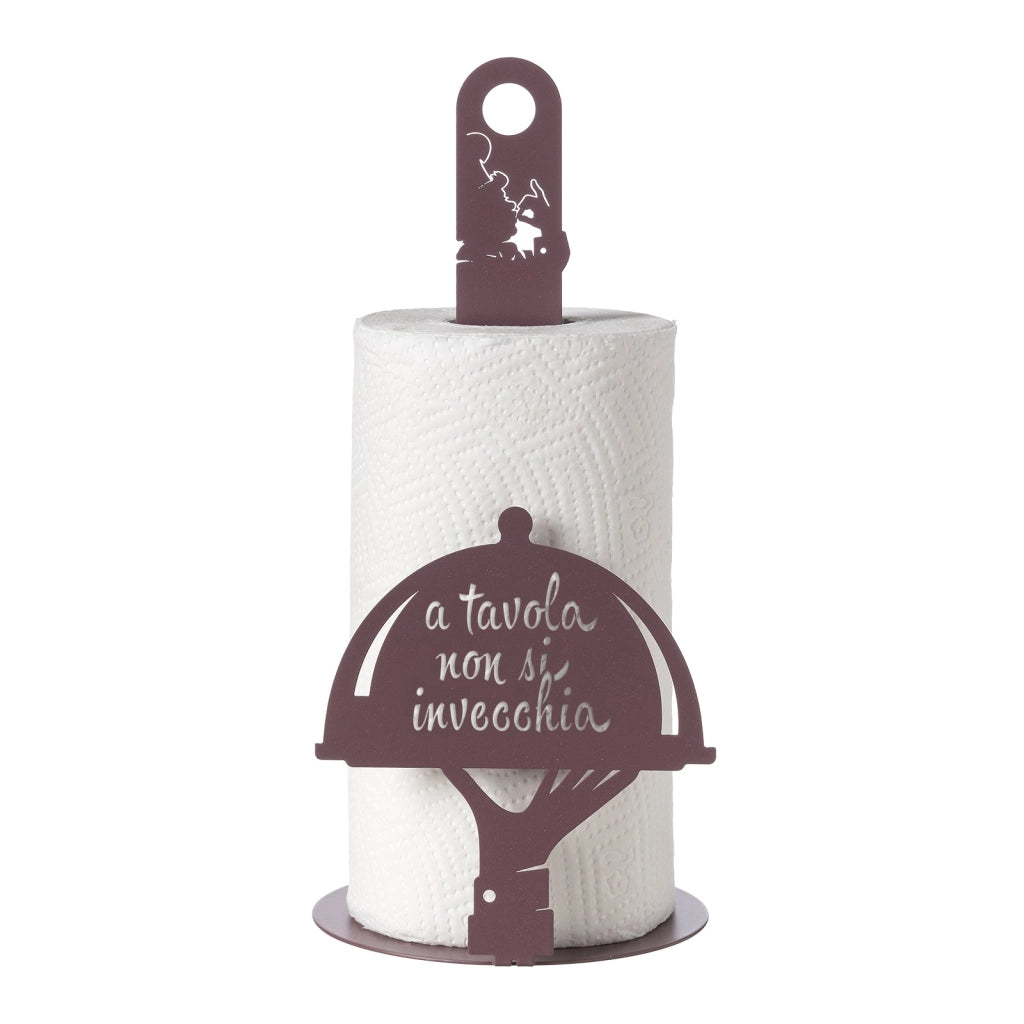 Porta rotolo da cucina "A tavola non si invecchia" Viola ametista