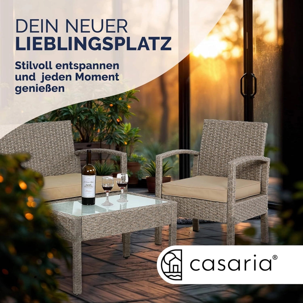 ® Lounge Tavolo da Giardino Set Polyrattan Mobili da Esterno 4 Persone Incl. Cuscini Gruppo di Seduta Terrazza Balcone Salottino Outdoor