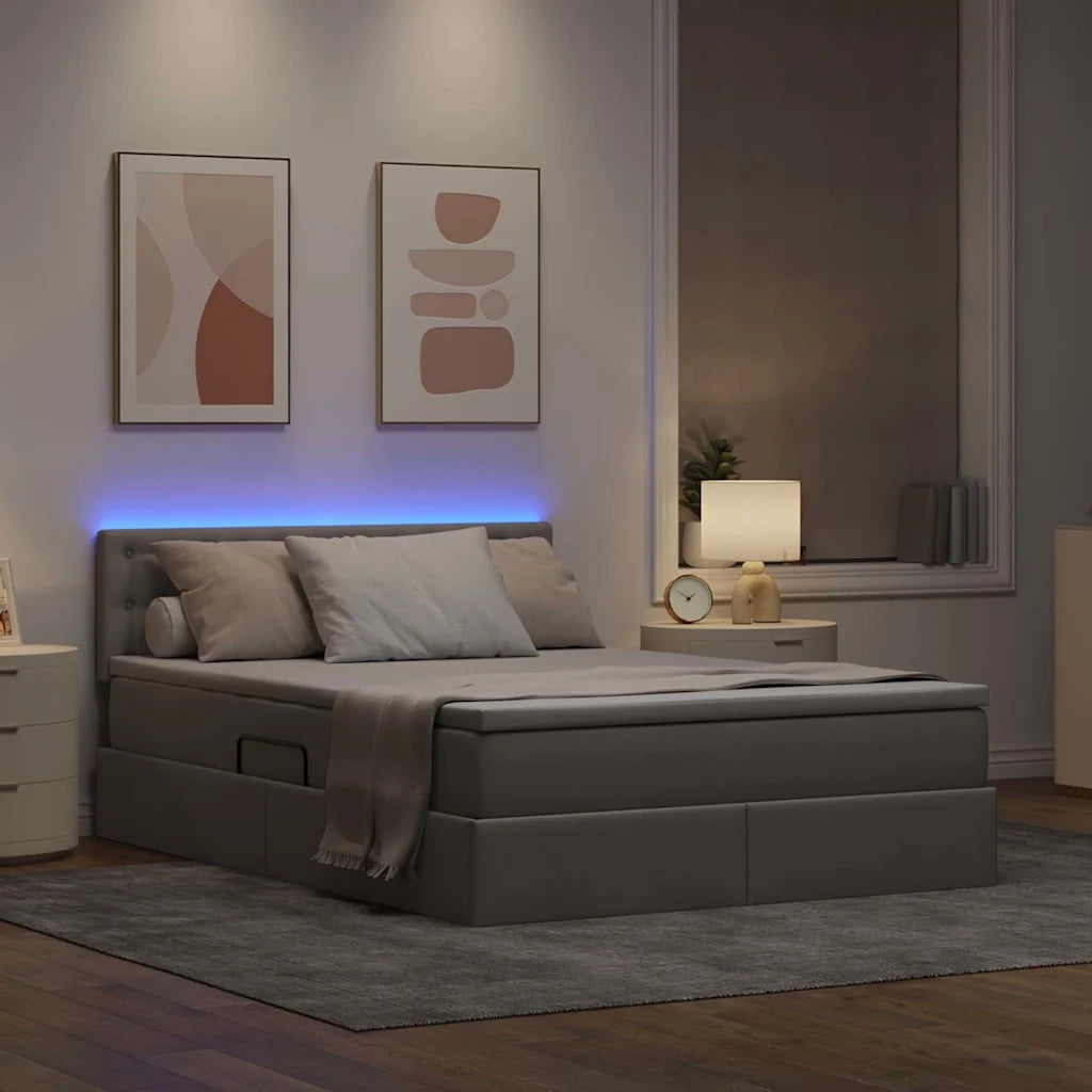 Letto con contenitore LED e materasso Tortora 140 x 200 cm