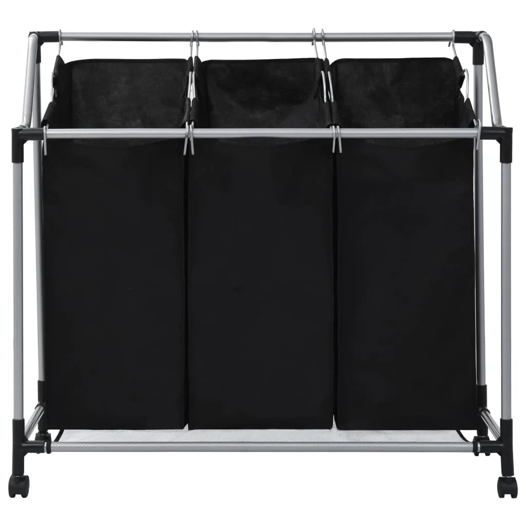 Cesto portabiancheria 96 x 40 cm con 3 sacchi acciaio nero 02_0006120