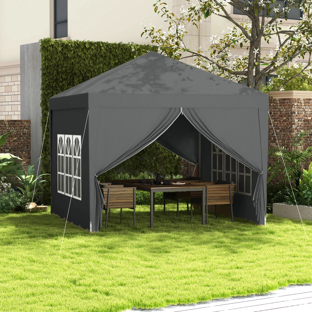 Tenda da giardino pieghevole 3x3 m ¨C zephmum ¨C grigio con 4 pareti e sacco