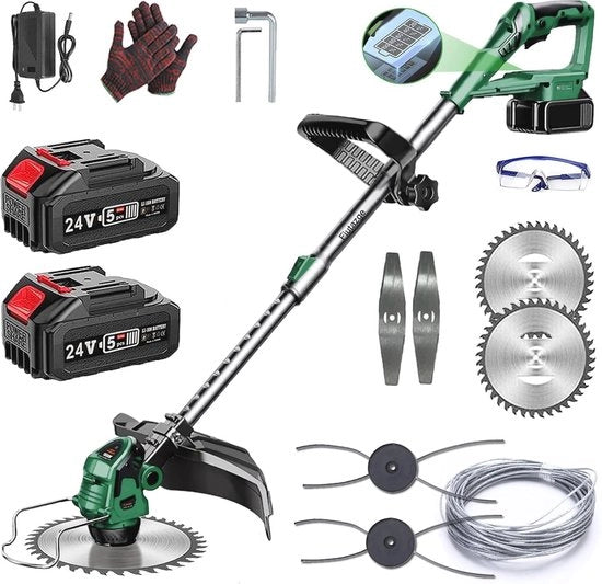Grasmaaier 3 in 1 elettrico con batteria 24V e caricabatteria - tagliaerba e strisce - rotazione 90° - telescopico - per prato e siepe