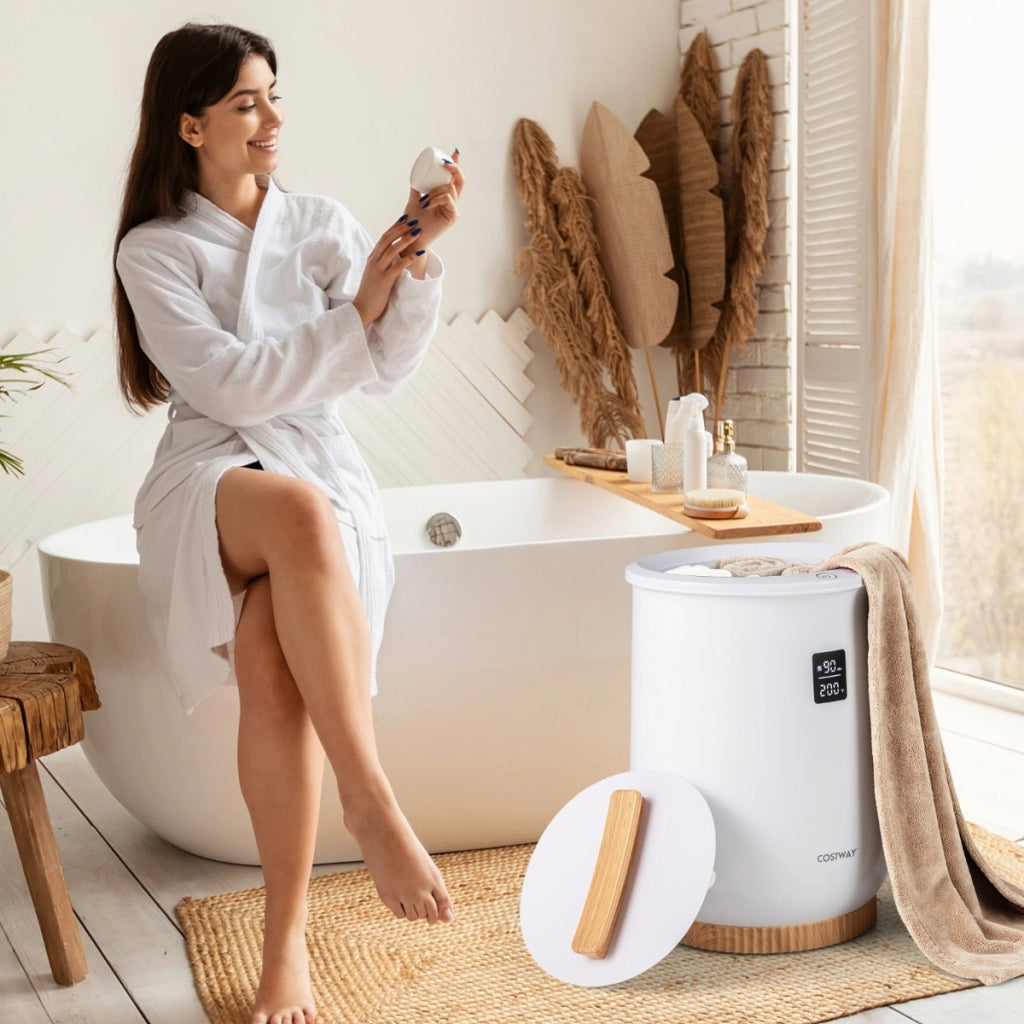 Scaldasalviette bagno con portadischi profumati e spegnimento automatico, Scalda asciugamani riscaldato 20L con display LED Bianco-Portasciugamani