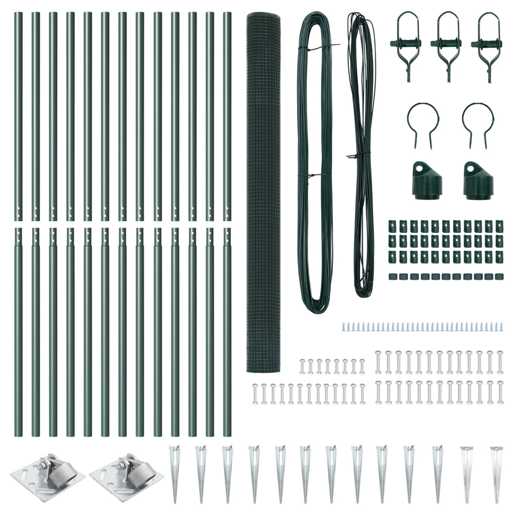 Recinzione in Rete Saldata con 13 Picchetti Verde 1.6x25 m Acciaio