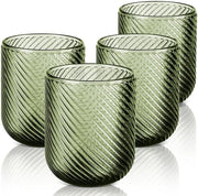 Set di bicchieri per bevande 4 pezzi - 260 ml - Verde - Vintage - Vetro privo di piombo - Resistenti al lavastoviglie - Design a rilievo - Bicchieri per bevande