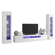 Parete attrezzata da soggiorno Aslhey, Made in Italy, Mobile porta TV, Set salotto moderno, cm 300x40h162, Bianco lucido