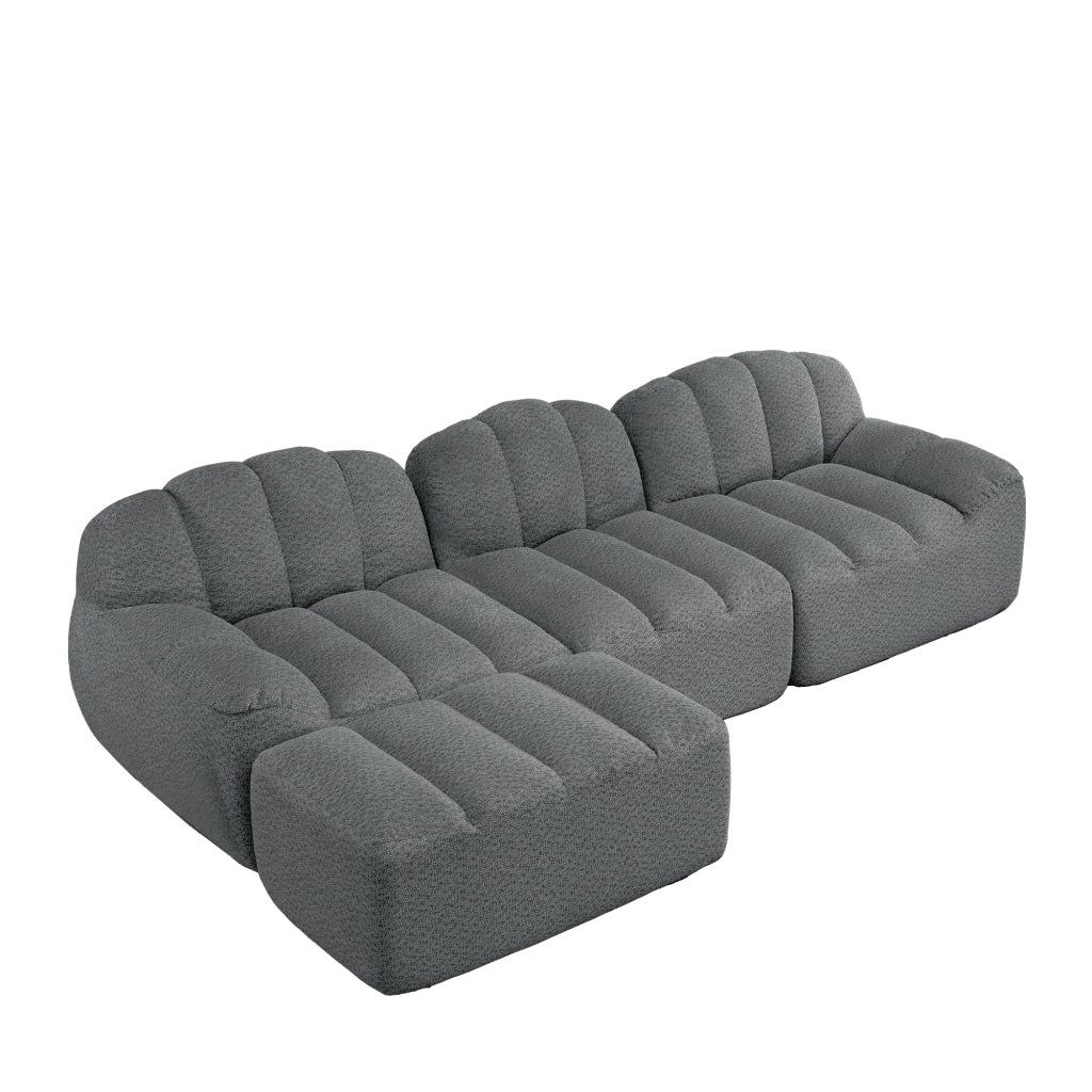 Divano Angolare 3 Posti con Ottoman ¨C Xylo ¨C Tessuto Grigio, Morbido, Modulare