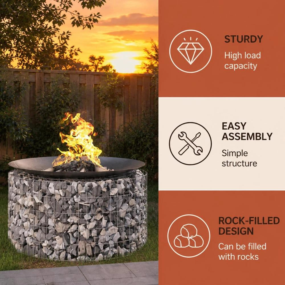 Gabion Fire Pit 100 Cm Galvanized Iron