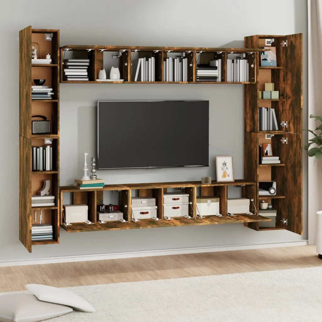 Set Mobili Porta TV 10 pz Rovere Fumo in Legno Multistrato