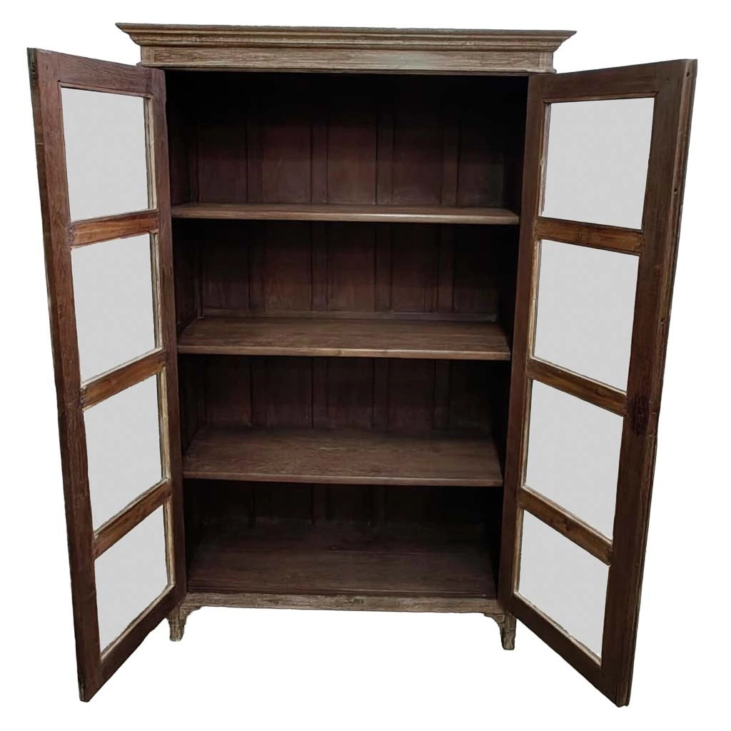 Vetrina in legno con finitura artigianale marrone, 110x45x180h cm