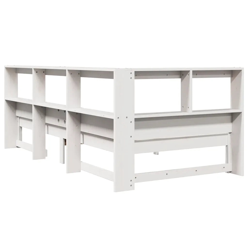 Letto Libreria senza Materasso-Struttura Letto con contenitore Bianca 90x200 cm Legno di Pino 692038