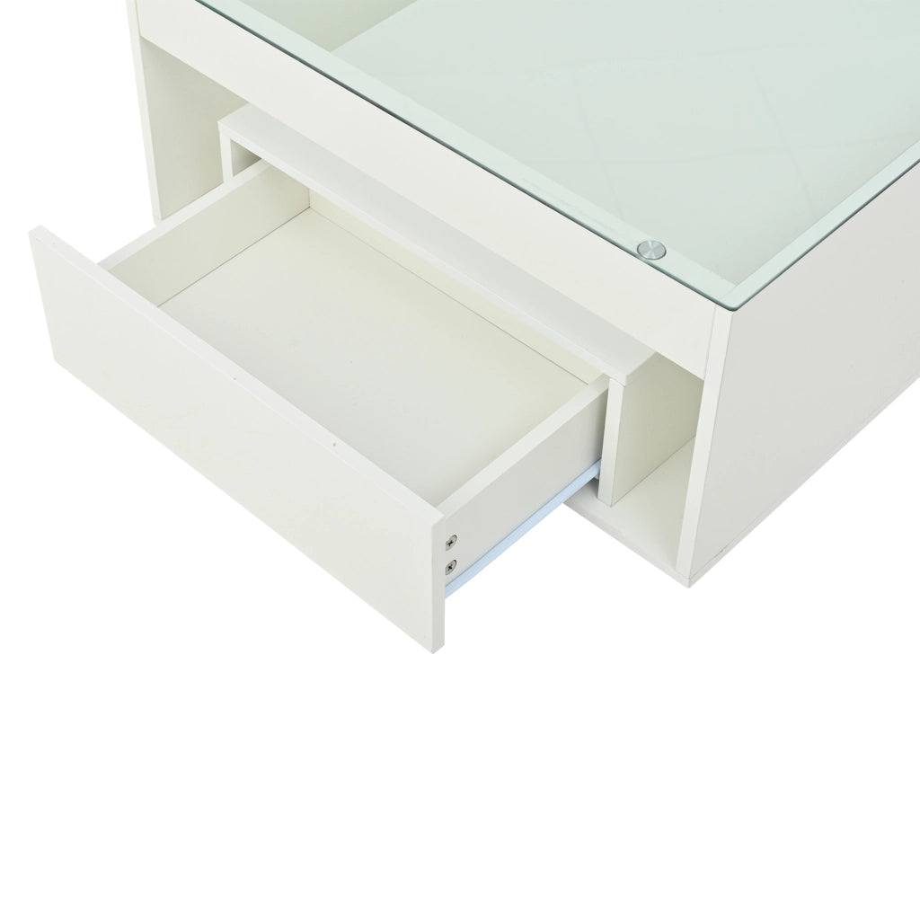 TAVOLINO DA CAFFÈ 70x70x35 cm Bianco in MDF e vetro temperato con LED