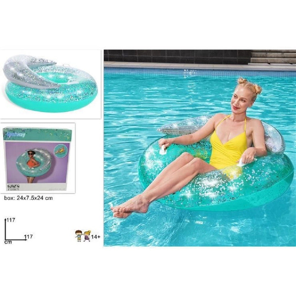 Trade Shop - Ciambella Gonfiabile Dream Glitter 117 X 117 Cm Salvagente Con 2 Maniglie 43509 -