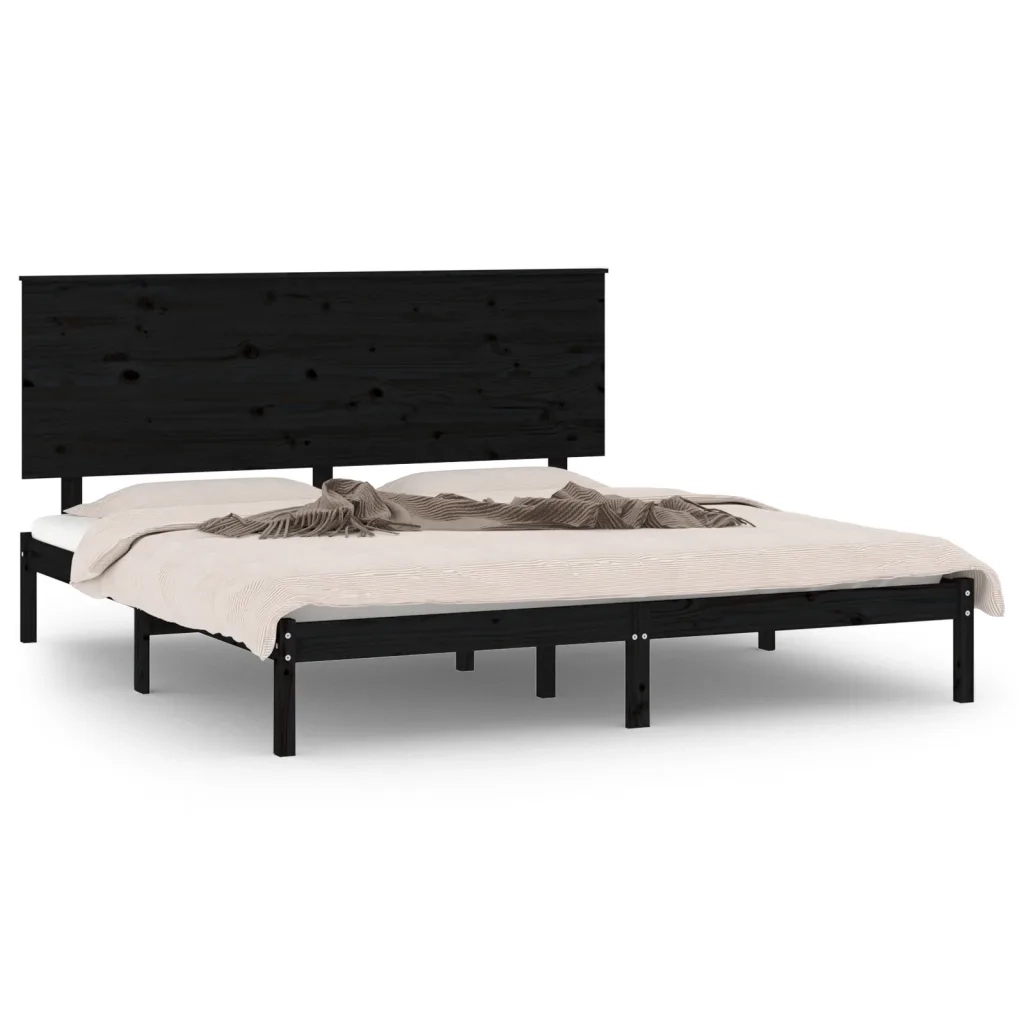 Giroletto-Struttura Letto Nero in Legno Massello di Pino 200x200 cm 184329