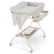 Fasciatoio per bambini con 3 altezze regolabili e 4 ruote bloccabili, Fasciatoio pieghevole con bacino Grigio-Fasciatoi