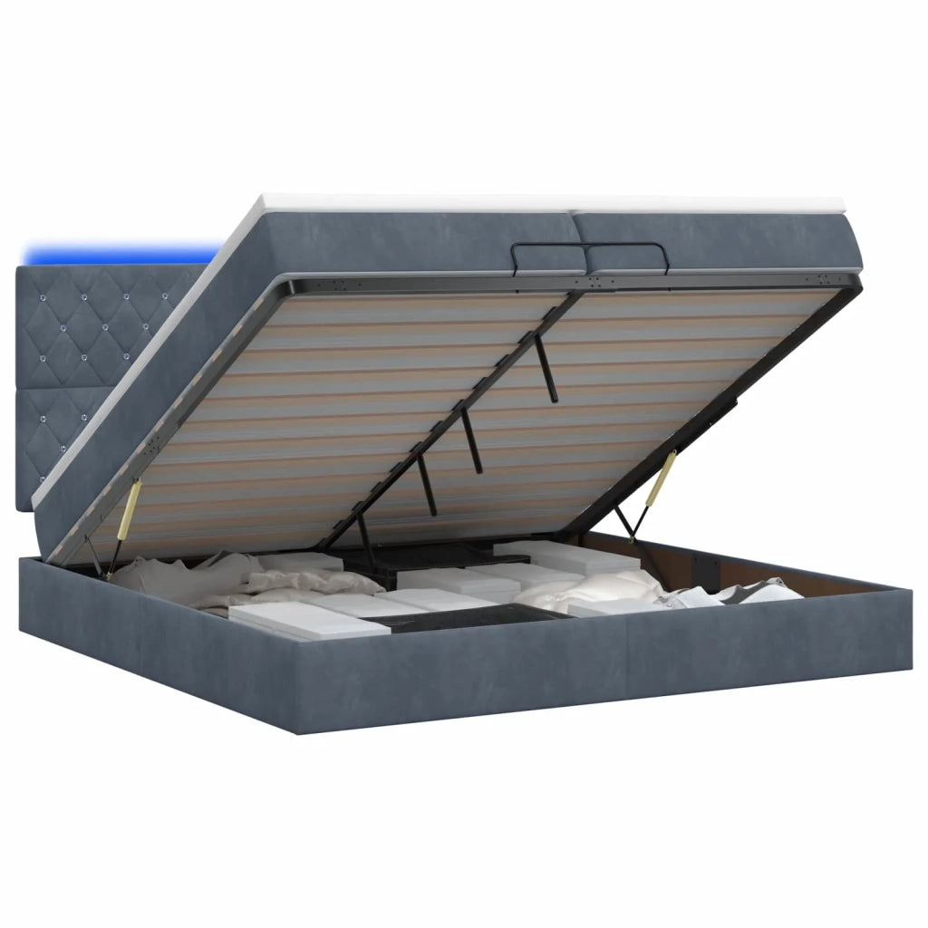Letto Ottomano con Materasso e LED Grigio Scuro 200 x 200 cm 3458254