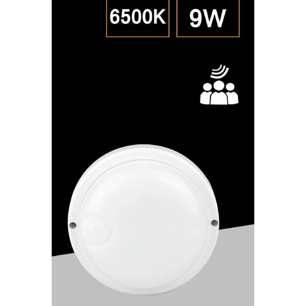 Trade Shop - Plafoniera Led Per Esterno Con Sensore Di Movimento 9w Luce 6500k Tonda Ovale Ip56 Sen-9f -